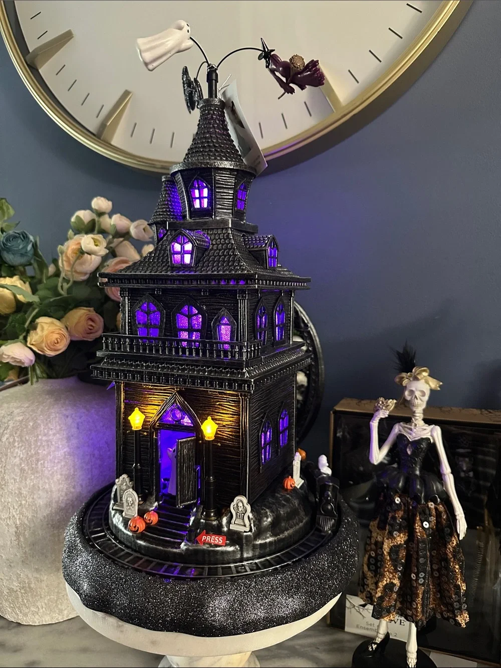 Animated Haunted train Mansion LED Halloween Decoration - Black